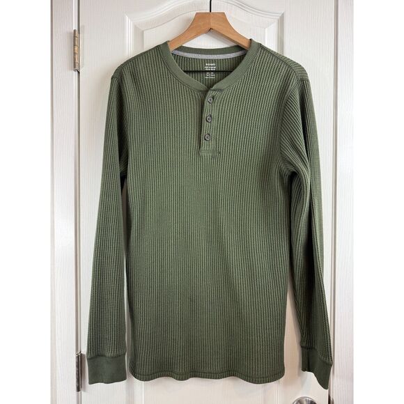 Old Navy Green Soft Washed Thermal Knit Henley Long Sleeve Shirt Men's M Tall - Picture 1 of 9